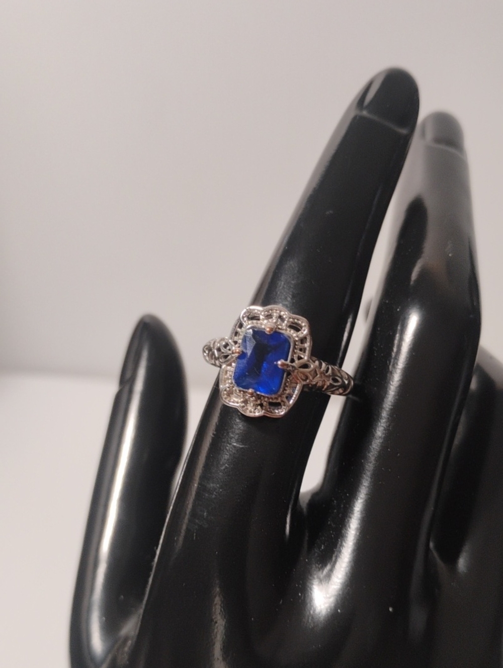 Emerald Cut Faux Sapphire Ring Size 7.5
